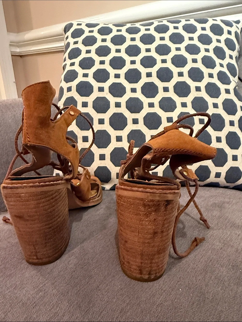 Dolce Vita Brown Lace-Up Suede Block Heel Sandals